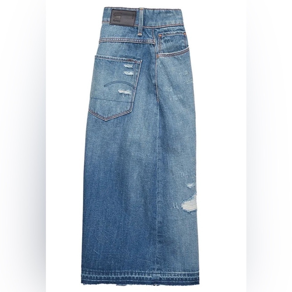 G-STAR RAW Women's 3301 A-line Midi Ripped Skirt Skirt Blue Sun Faded New no tag